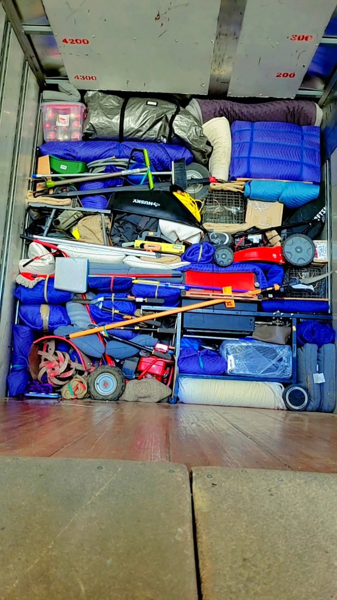 Household items wrapped and organized for a move